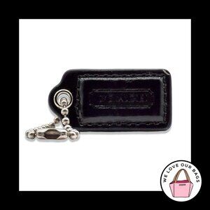 1.5" Small COACH Black Patent Leather Nickel Key Fob Bag Charm Keychain Hang Tag